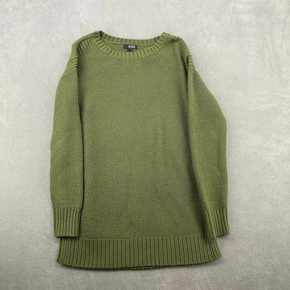 a.n.a New Approach Sweater Women Small Green Acrylic Chunky Knit Ribbed Cuff Hem
